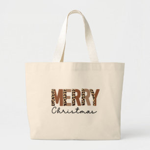"Vrolijk kerstfeest" Modern kleurenblok Leopard Bo Grote Tote Bag