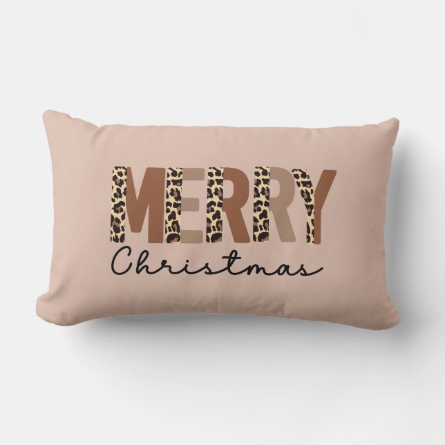 "Vrolijk kerstfeest" Modern kleurenblok Leopard Bo Kussen (Voorkant)