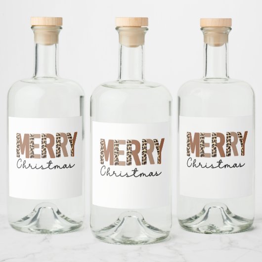 "Vrolijk kerstfeest" Modern kleurenblok Leopard Bo Likeurfles Etiket (Flessen)