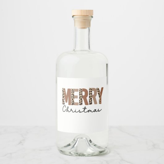 "Vrolijk kerstfeest" Modern kleurenblok Leopard Bo Likeurfles Etiket (Voorkant)