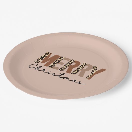 "Vrolijk kerstfeest" Modern kleurenblok Leopard Bo Papieren Bordje (Gekanteld)