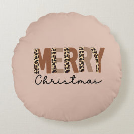 "Vrolijk kerstfeest" Modern kleurenblok Leopard Bo Rond Kussen