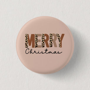 "Vrolijk kerstfeest" Modern kleurenblok Leopard Bo Ronde Button 3,2 Cm