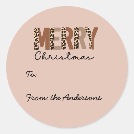 "Vrolijk kerstfeest" Modern kleurenblok Leopard Bo Ronde Sticker (Voorkant)