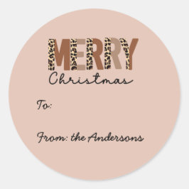 "Vrolijk kerstfeest" Modern kleurenblok Leopard Bo Ronde Sticker