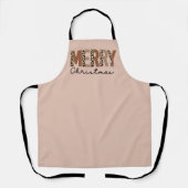 "Vrolijk kerstfeest" Modern kleurenblok Leopard Bo Schort (Voorkant)