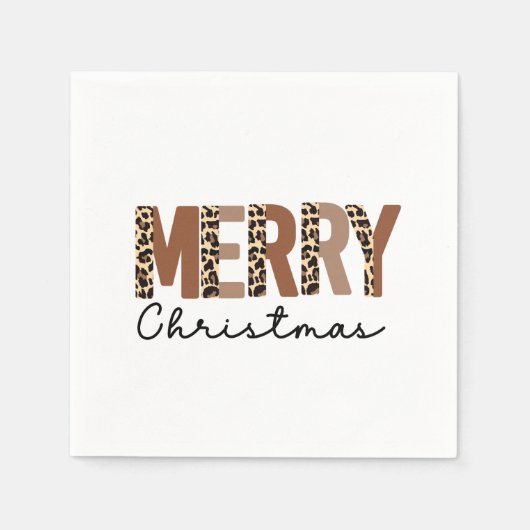 "Vrolijk kerstfeest" Modern kleurenblok Leopard Bo Servet (Voorkant)
