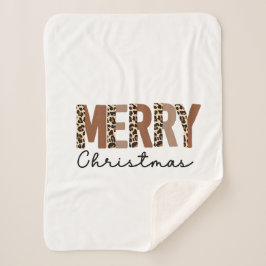 "Vrolijk kerstfeest" Modern kleurenblok Leopard Bo Sherpa Deken