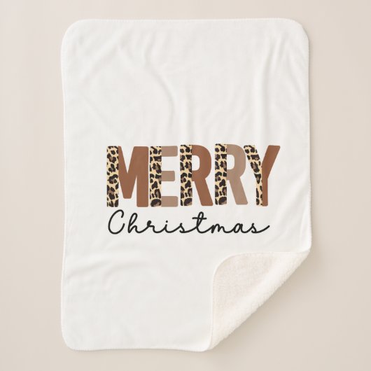 "Vrolijk kerstfeest" Modern kleurenblok Leopard Bo Sherpa Deken (Voorkant)