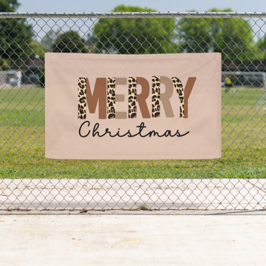"Vrolijk kerstfeest" Modern kleurenblok Leopard Bo Spandoek (Insitu)