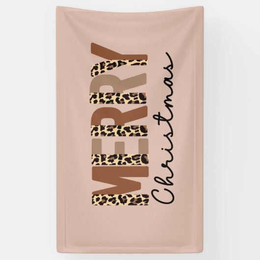 "Vrolijk kerstfeest" Modern kleurenblok Leopard Bo Spandoek (Verticaal)