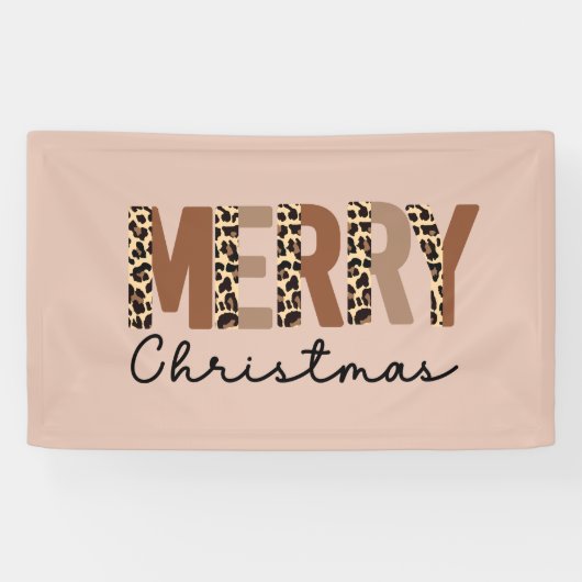 "Vrolijk kerstfeest" Modern kleurenblok Leopard Bo Spandoek (Horizontaal)