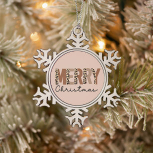 "Vrolijk kerstfeest" Modern kleurenblok Leopard Bo Tin Sneeuwvlok Ornament