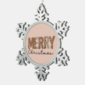 "Vrolijk kerstfeest" Modern kleurenblok Leopard Bo Tin Sneeuwvlok Ornament (Rechts)