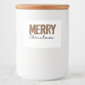 "Vrolijk kerstfeest" Modern kleurenblok Leopard Bo Voedselcontainer Etiket (Voorkant)