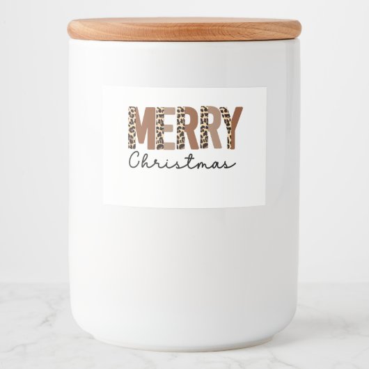 "Vrolijk kerstfeest" Modern kleurenblok Leopard Bo Voedselcontainer Etiket (Voorkant)