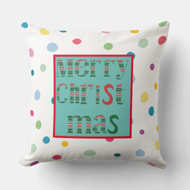 Vrolijk kerstfeest, modern kleurrijk puntenpatroon kussen (Voorkant)