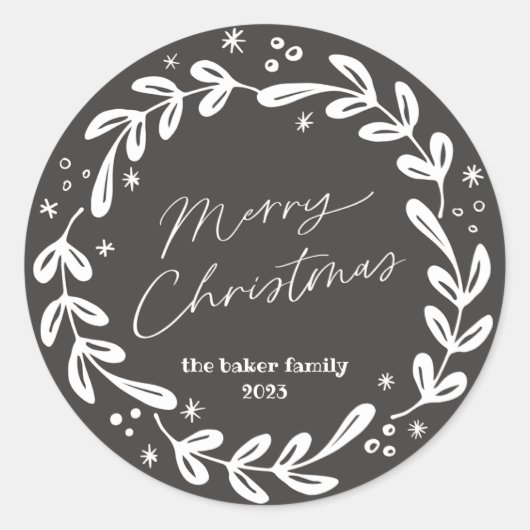 Vrolijk kerstfeest, modern, kleurrijk, typografie, ronde sticker (Voorkant)