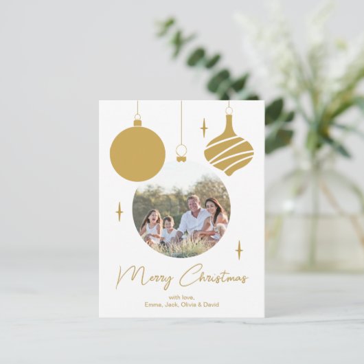 Vrolijk Kerstfeest Modern Photo Gold Script Feestdagenkaart (Staand voorkant)