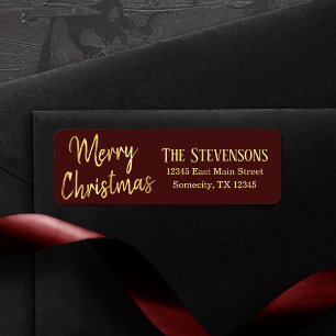 Vrolijk kerstfeest Modern Red Gold Trendy Adres Etiket
