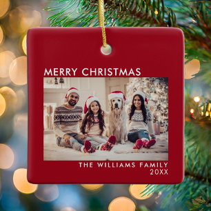 Vrolijk kerstfeest Modern Red Holiday Keramisch Ornament