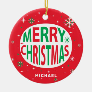 Vrolijk kerstfeest Modern Red Holiday, speciaal ge Keramisch Ornament