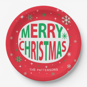 Vrolijk kerstfeest Modern Red Holiday, speciaal ge Papieren Bordje
