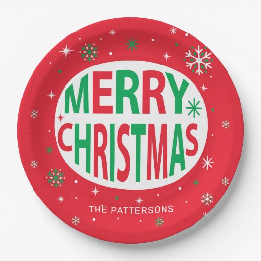 Vrolijk kerstfeest Modern Red Holiday, speciaal ge Papieren Bordje (Voorkant)