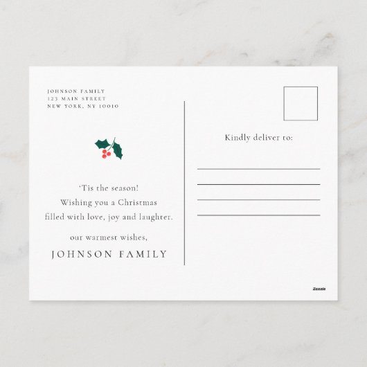 Vrolijk kerstfeest Modern Red Holly Berries Feestdagenkaart (Achterkant)