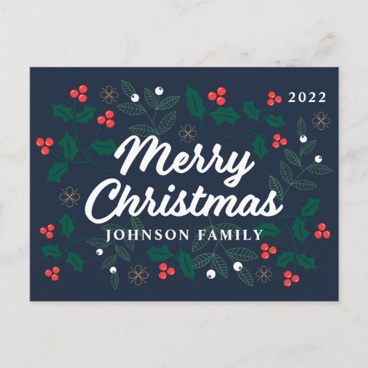 Vrolijk kerstfeest Modern Red Holly Berries Feestdagenkaart (Voorkant)
