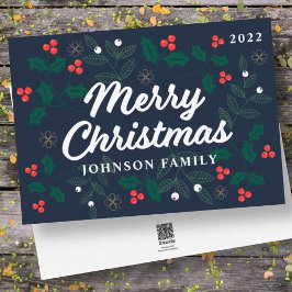 Vrolijk kerstfeest Modern Red Holly Berries Feestdagenkaart