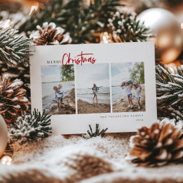 Vrolijk kerstfeest Modern Red Script Minimalist Fo Feestdagenkaart