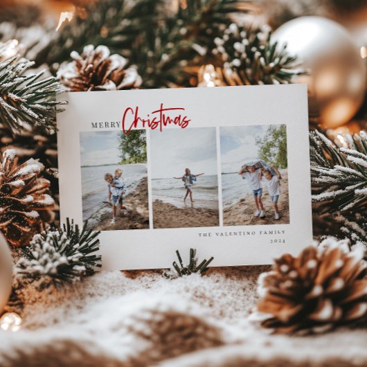 Vrolijk kerstfeest Modern Red Script Minimalist Fo Feestdagenkaart