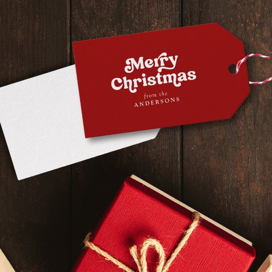 Vrolijk Kerstfeest Modern Retro Paar/Familienaam/n Cadeaulabel