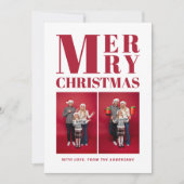 Vrolijk Kerstfeest Modern Rood Familie 2 Fotocolla Feestdagenkaart (Voorkant)