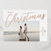 Vrolijk kerstfeest Modern Roos Gold Script Foto Folie Feestdagenkaart (Voorkant)