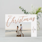 Vrolijk kerstfeest Modern Roos Gold Script Foto Folie Feestdagenkaart (Staand Voorkant)