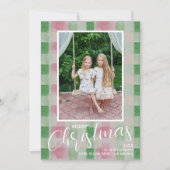 Vrolijk kerstfeest Modern roze en groen geplakt Fo Feestdagenkaart (Voorkant)