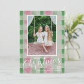 Vrolijk kerstfeest Modern roze en groen geplakt Fo Feestdagenkaart (Staand voorkant)