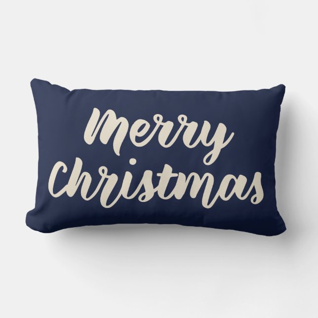 Vrolijk kerstfeest Modern Rustic Script Navy Blue Kussen (Voorkant)