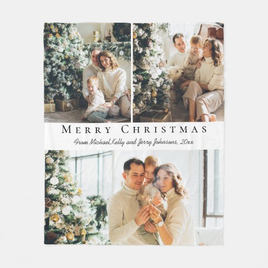 Vrolijk Kerstfeest Modern Script 3 foto's Collage Fleece Deken (Voorkant)