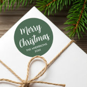 Vrolijk Kerstfeest Modern Script Custom Name Green Ronde Sticker