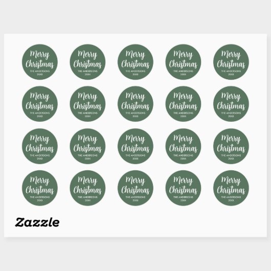 Vrolijk Kerstfeest Modern Script Custom Name Green Ronde Sticker (Vel)