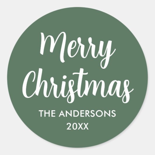 Vrolijk Kerstfeest Modern Script Custom Name Green Ronde Sticker (Voorkant)