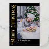 Vrolijk kerstfeest Modern script, foto Kerstmis Folie Feestdagenkaart (Voorkant)