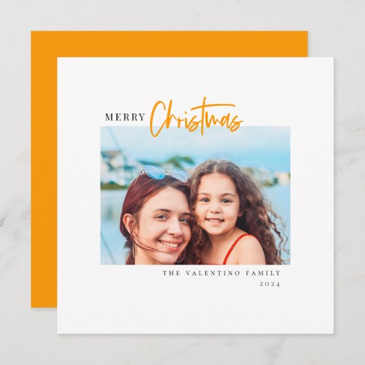 Vrolijk kerstfeest Modern script Minimale foto Feestdagenkaart (Voorkant / Achterkant)