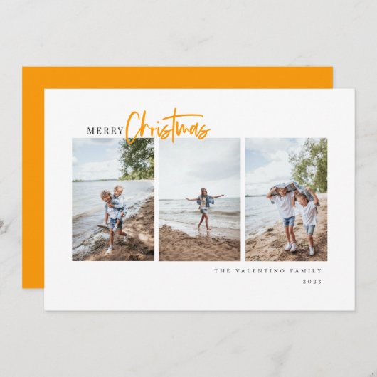 Vrolijk kerstfeest Modern script Minimale foto Feestdagenkaart (Voorkant / Achterkant)