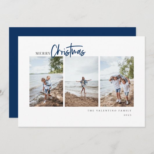Vrolijk kerstfeest Modern script Minimale foto Feestdagenkaart (Voorkant / Achterkant)