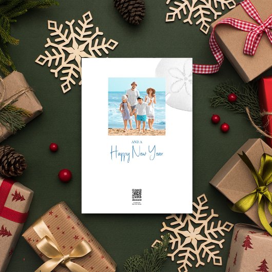 Vrolijk kerstfeest Modern Simple Blue Sand Dollar Feestdagenkaart