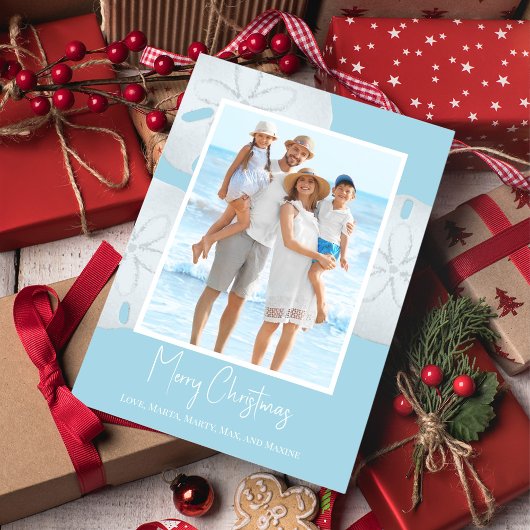 Vrolijk kerstfeest Modern Simple Blue Sand Dollar Feestdagenkaart